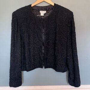Vintage Talbots silk beaded cropped jacket shoulder pads XL sparkle embroidered